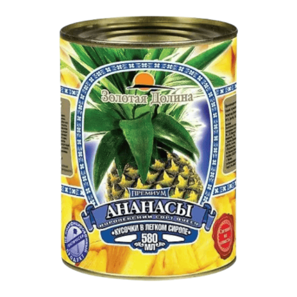 Фото Ананас кусочки (Золотая Долина) 580гр